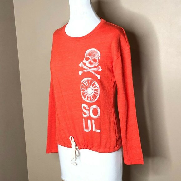Soulcycle Womens Size XS Skull Cross Bones Drawstring Hem Sweatshirt Top New - Picture 2 of 11